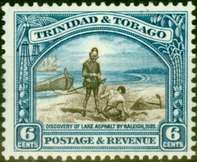 Collectible Postage Stamp from Trinidad & Tobago 1937 6c Sepia & Blue SG233a P.12.5 Fine Lightly Mtd Mint