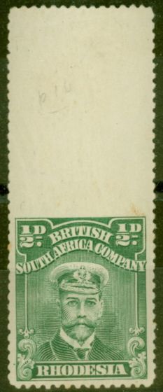 Valuable Postage Stamp from Rhodesia 1913 1/2d Dull Green SG188b Var Imperf Between Stamp and Margin Fine Lightly Mtd Mint