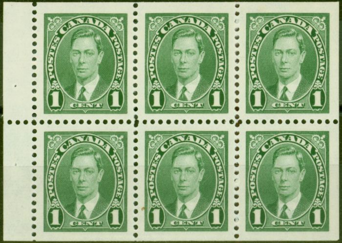 Collectible Postage Stamp from Canada 1937 1c Green SG357b Booklet Pane of 6 V.F MNH