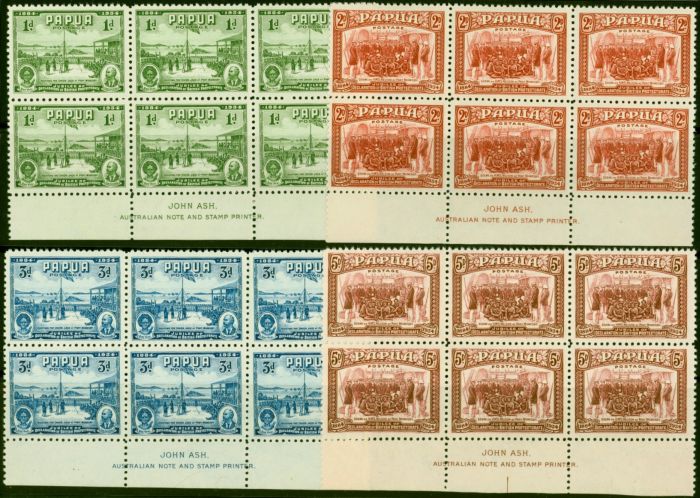 Rare Postage Stamp Papua 1934 Set of 4 SG146-149 V.F MNH Imprint Blocks of 6