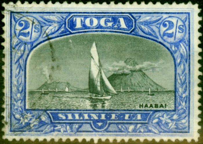 Rare Postage Stamp from Tonga 1897 2s Black & Ultramarine SG51a Watermark Sideways Fine Used