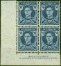 Collectible Postage Stamp Australia 1942 3 1/2d Bright Blue SG207 V.F MNH Corner Imprint Block of 4