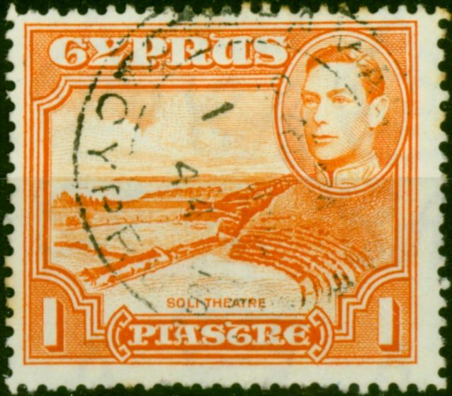 Cyprus 1944 1pi Orange SG154a P.13.5 x 12.5 Fine Used. King George VI (1936-1952) Used Stamps