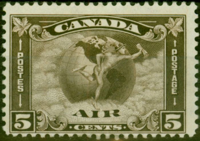 Old Postage Stamp from Canada 1930 Air 5c Deep Brown SG310 Fine Mtd Mint