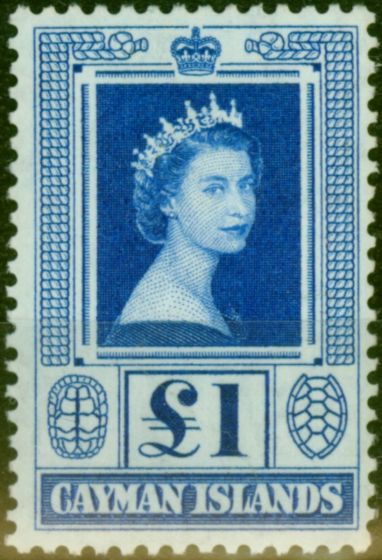 Rare Postage Stamp from Cayman Islands 1959 £1 Blue SG161a Fine Lightly Mtd Mint