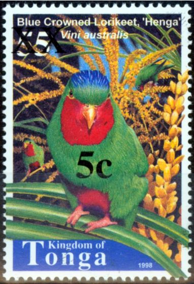 Old Postage Stamp from Tonga 2002 5s on 55s Blue Crowned Lorkeet SG1568 Very Fine MNH