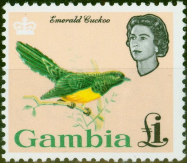 Valuable Postage Stamp Gambia 1963 £1 Emerald Cuckoo SG205 V.F MNH