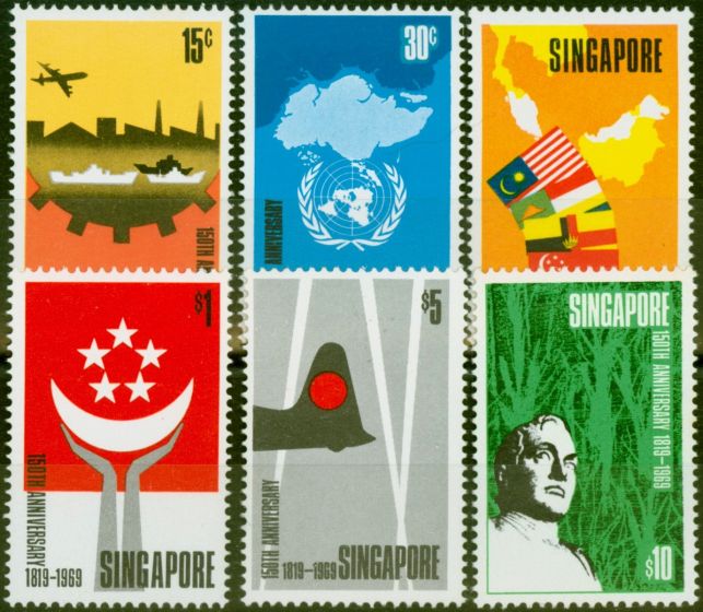 Rare Postage Stamp from Singapore 1969 150th Anniv Singapore Set of 6 SG121-126 Very Fine VLMM