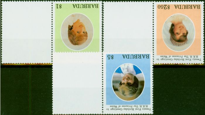 Valuable Postage Stamp Barbuda 1982 21st Birthday Princess of Wales Set of 3 SG624w-626w Wmk Inverted V.F MNH