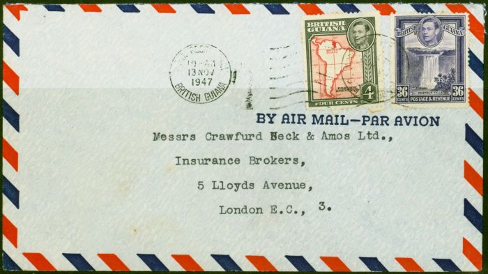 Valuable Postage Stamp from British Guiana 1947 Commercial Cover to London Very Fine & Attractive