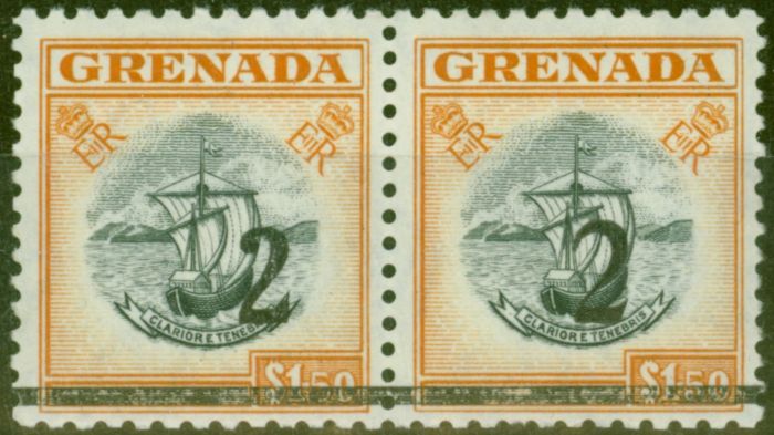 Collectible Postage Stamp from Grenada 1965 2 on $1.50 Black & Orange Setting A & B in a V.F Mtd Mint Pair
