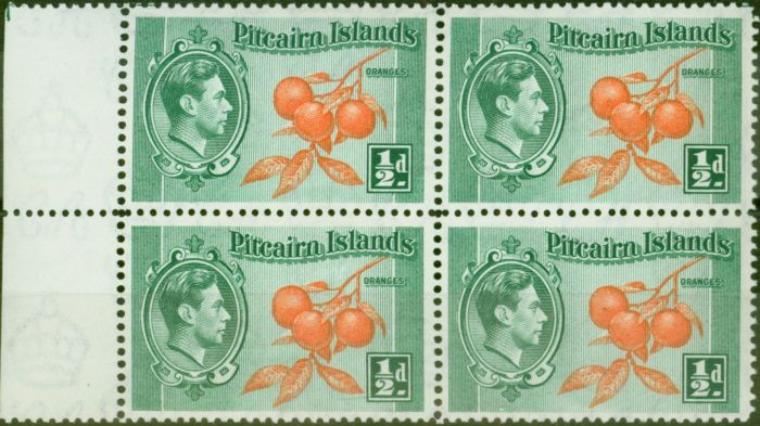 Valuable Postage Stamp from Pitcairn Islands 1940 1/2d Orange & Green SG1 Superb MNH Block of 4