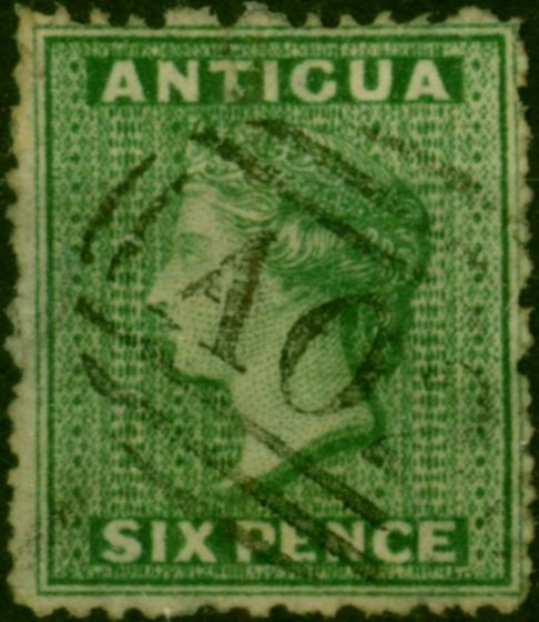 Antigua 1863 6d Green SG8a Wmk Upright Good Used  Queen Victoria (1840-1901) Old Stamps
