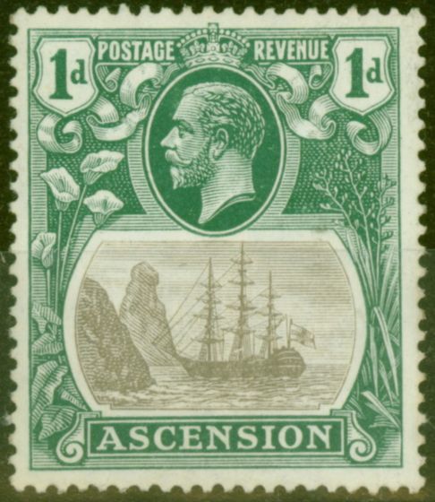 Collectible Postage Stamp from Ascension 1933 1d Grey-Black & Brt Blue Green SG11da Broken Mainmast V.F MNH Scarce
