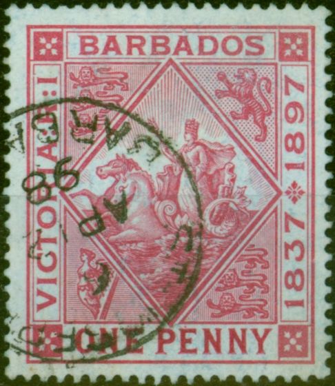 Valuable Postage Stamp Barbados 1897 1d Carmine SG127 Blued Paper V.F.U