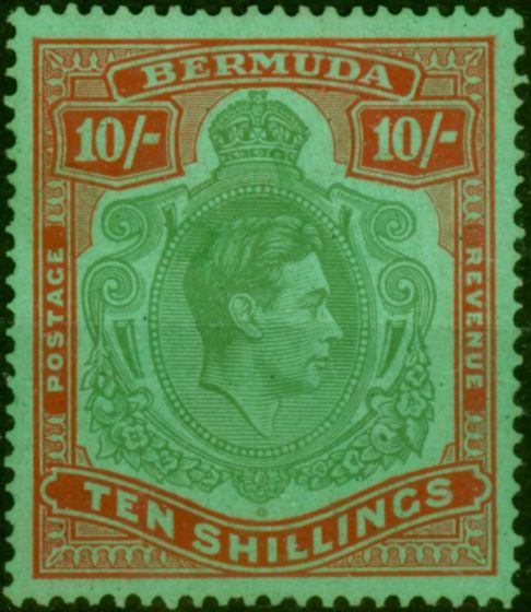 Bermuda 1939 10s Bluish Green & Deep Red-Green SG119a Fine LMM King George VI (1936-1952) Valuable Stamps