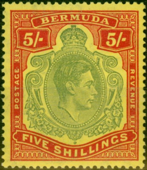 Valuable Postage Stamp Bermuda 1943 5s Pale Bluish Green & Carmine Red-Pale Yellow SG118d Fine & Fresh MM