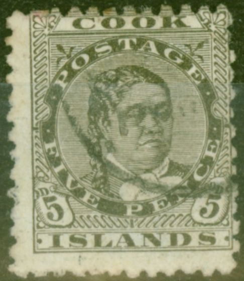 Old Postage Stamp from Cook Islands 1893 5d Olive Black SG9 Fine Used