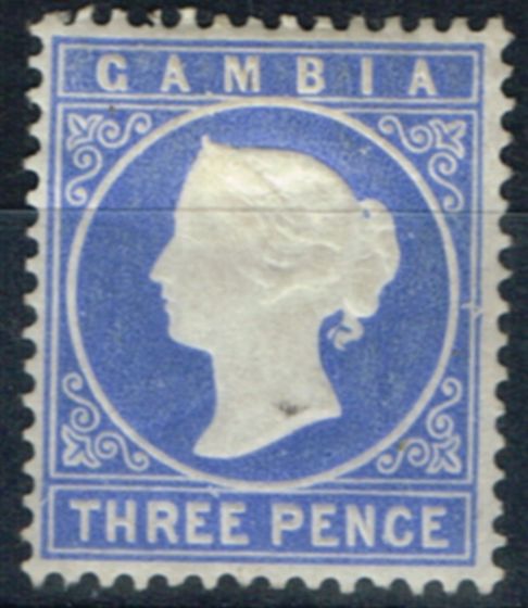 Rare Postage Stamp from Gambia 1880 3d Pale Dull Ultramarine SG14cb Fine Mtd Mint