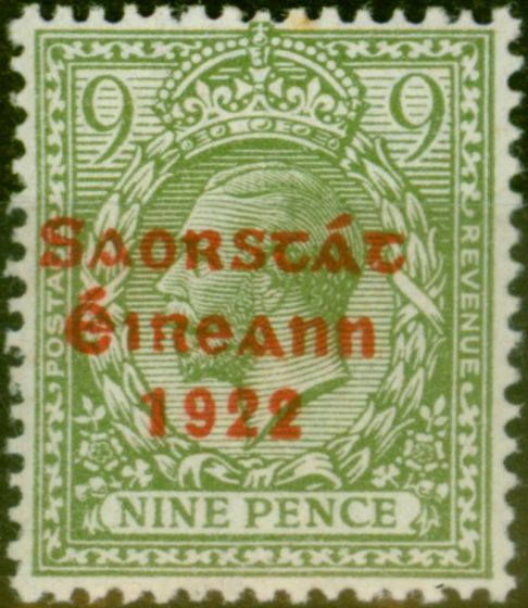 Rare Postage Stamp from Ireland 1922 9d Olive-Green SG61 Fine Lightly Mtd Mint