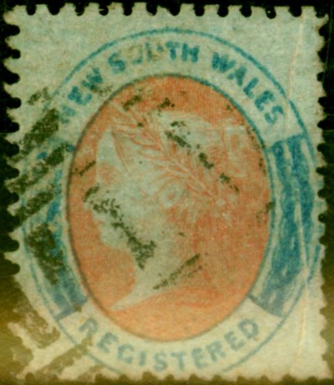 Collectible Postage Stamp from N.S.W 1860 (6d) Orange & Prussian Blue SG119Var Bluish Paper Pre-printing Paper Crease at Right Fine Used