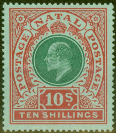 Rare Postage Stamp from Natal 1908 10s Green & Red-Yellow SG170 V.F Very Lightly Mtd Mint