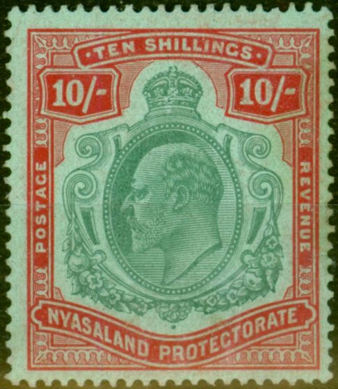 Old Postage Stamp from Nyasaland 1908 10s Green & Red-Green SG80 Fine Mtd Mint