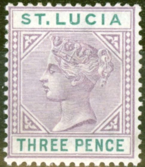 Collectible Postage Stamp from St Lucia 1891 3d Dull Mauve & Green SG47 V.F Very Lightly Mtd Mint