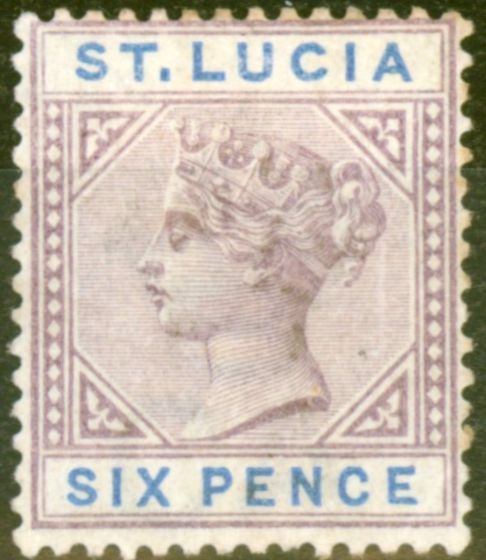Collectible Postage Stamp from St Lucia 1891 6d Dull Mauve & Blue SG49 Fine Mint Hinged