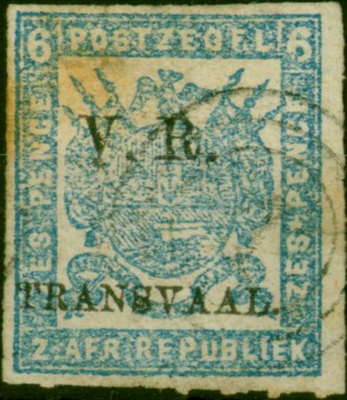 Rare Postage Stamp Transvaal 1877 6d Dull Blue SG111 Wide Roulette Good Used