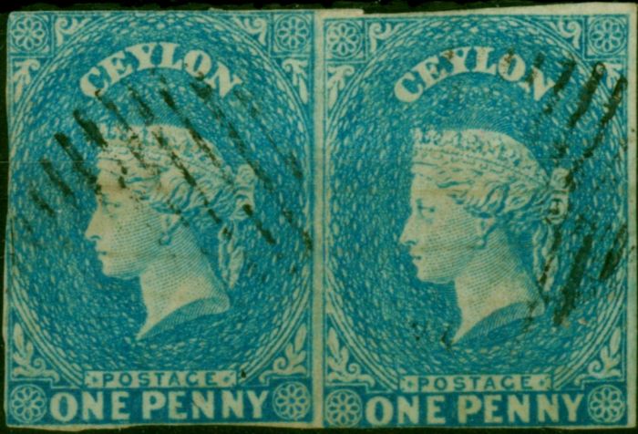 Ceylon 1857 1d Blue SG2a Good Used Pair  Queen Victoria (1840-1901) Valuable Stamps