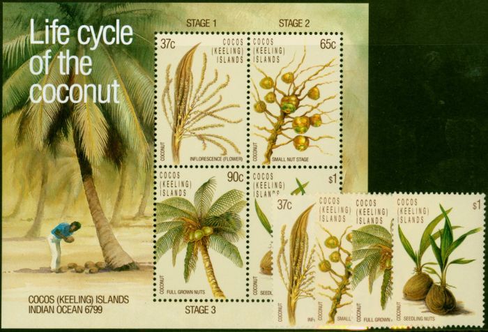 Collectible Postage Stamp Cocos (Keeling) Islands 1988 Coconut Set of 5 SG180-MS184 V.F MNH