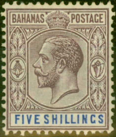 Rare Postage Stamp Bahamas 1912 5s Dull Purple & Blue SG88 Fine MM