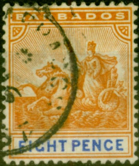 Valuable Postage Stamp from Barbados 1892 8d Orange & Ultramarine SG112 Fine Used