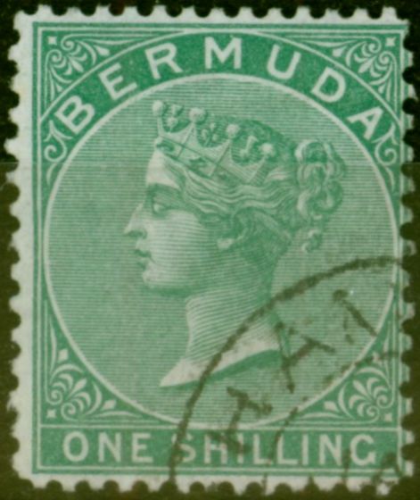 Old Postage Stamp from Bermuda 1893 1s Green SG11 P.14 x 12.5 Fine Used (2)