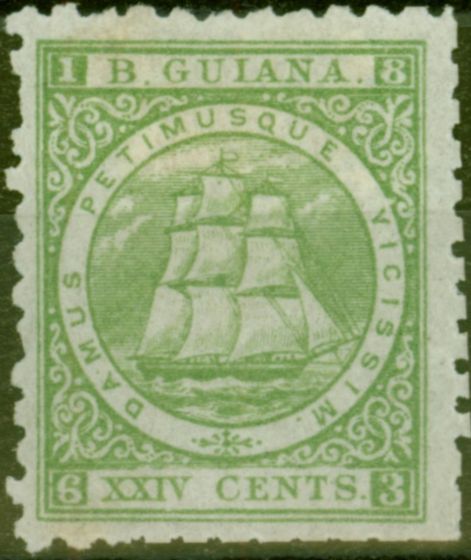 Valuable Postage Stamp from British Guiana 1866 24c Yellow Green SG103 P.10 Fresh Mtd Mint