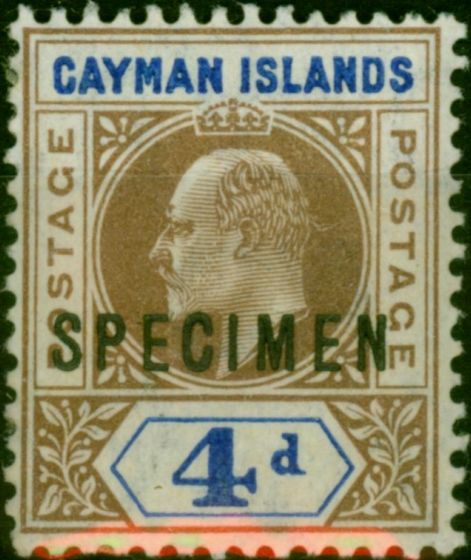 Cayman Islands 1907 4d Brown & Blue Specimen SG13s Fine MM  King Edward VII (1902-1910) Old Stamps