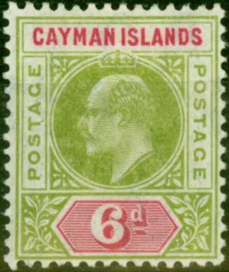 Rare Postage Stamp from Cayman Islands 1907 6d Olive & Rose SG14 Fine Very Lightly Mtd Mint
