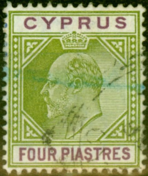 Collectible Postage Stamp from Cyprus 1905 4pi Olive-Green & Purple SG66 Fine Used (2)