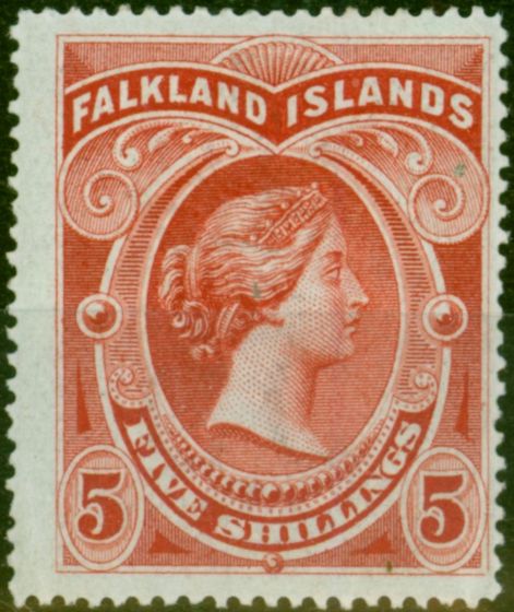 Collectible Postage Stamp Falkland Islands 1898 5s Red SG42 Fine & Fresh MM