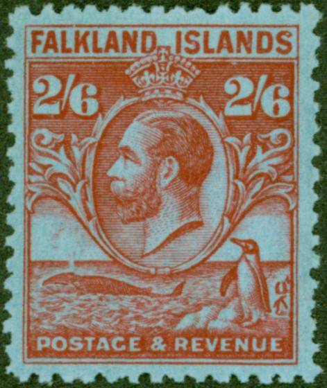 Rare Postage Stamp from Falkland Islands 1929 2s6d Carmine-Blue SG123 V.F MNH