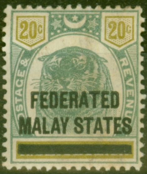 Collectible Postage Stamp from Fed of Malay States 1900 20c Green & Olive SG6 Ave Mtd Mint