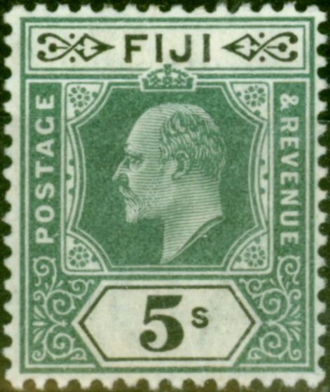 Rare Postage Stamp from Fiji 1903 5s Green & Carmine SG113 Fine & Fresh Lightly Mtd Mint