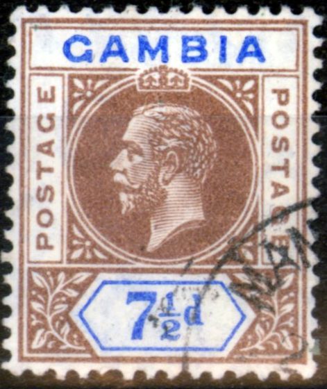 Valuable Postage Stamp from Gambia 1912 7 1/2d Brown & Blue SG95 V.F.U part MANSA KONKO CDS