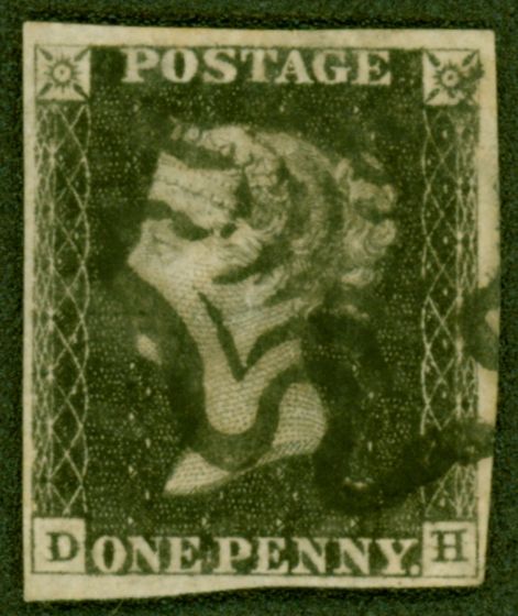 Old Postage Stamp from GB 1840 1d Penny Black SG2 (D-H) Pl 6 Fine Used 4 Good Margins Black MX