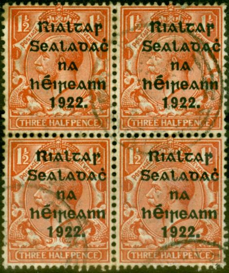Valuable Postage Stamp from Ireland 1922 1 1/2d Chestnut SG32a Fine Used Block of 4