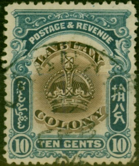 Rare Postage Stamp Labuan 1902 10c Brown & Slate-Blue SG122 Good Used
