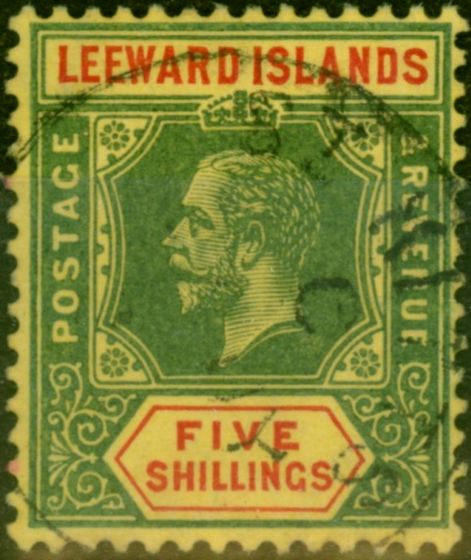 Old Postage Stamp Leeward Islands 1914 5s Green & Red-Yellow SG57 V.F.U