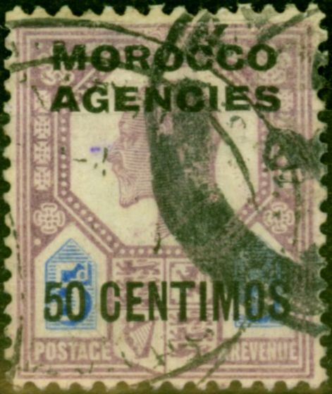 Collectible Postage Stamp from Morocco Agencies 1907 50c on 5d Dull Purple & Ultramarine SG119 Fine Used