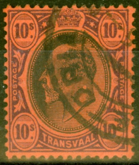 Valuable Postage Stamp from Transvaal 1902 10s Black & Purple-Red SG255 V.F.U.